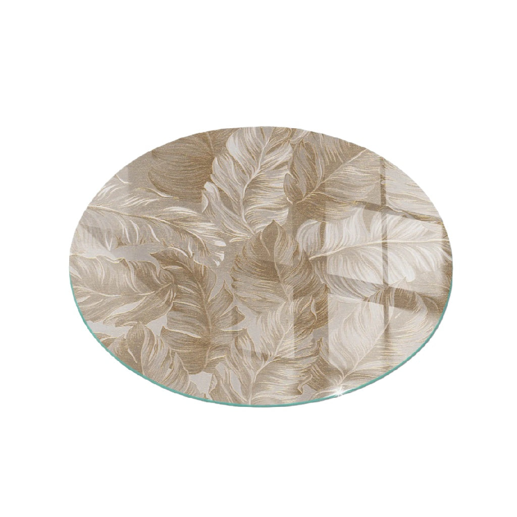 Dessous de verre rond en verre avec motif feuilles tropicales