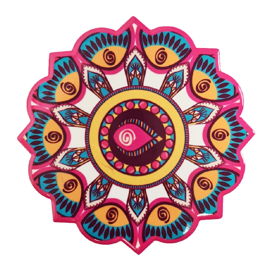 Dessous de verre rond motif mandala multicolore antidérapant