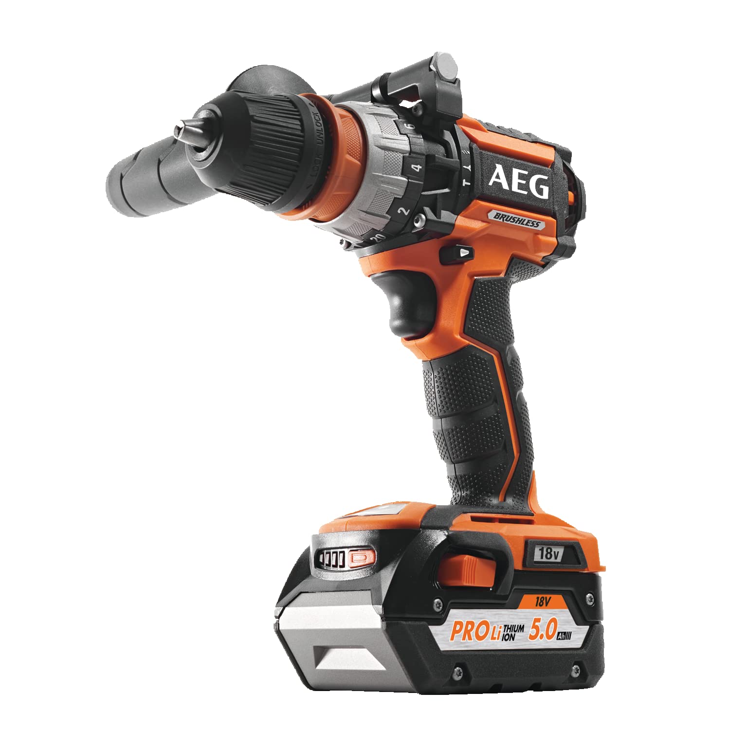 AEG - Duo Brushless : Perceuse percussion Brushless, meuleuse 125mm Brushless, 2 batt. 5,0Ah chargeur, grans sac de transport