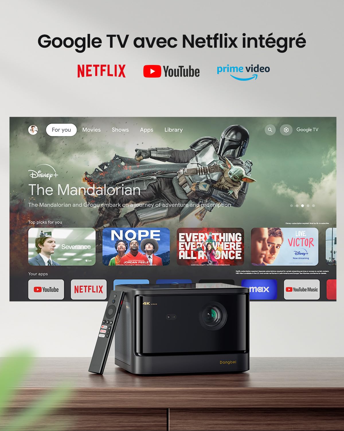 4K Vidéoprojecteur & Blu-Ray 3D, 2450 ISO Lumens, Dangbei Vidéoprojecteur avec GTV/Netflix, Home cinéma, 2x12W Haut-Parleur, HDR10+, WiFi 6 Bluetooth, Dolby Digital Plus DTS:X (DBOX02)