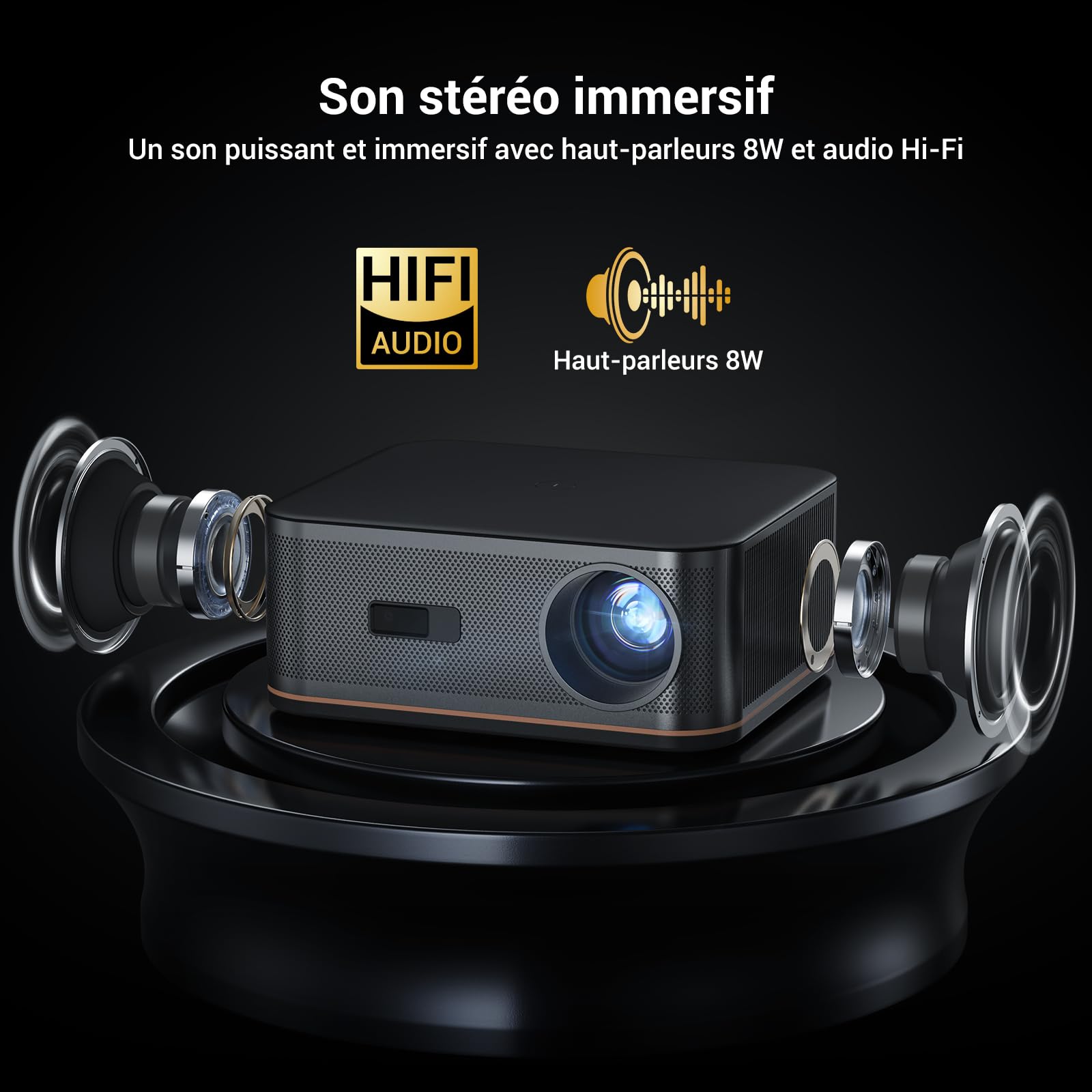 1500 ANSI Full HD Videoprojecteur 4k avec WiFi 6 Bluetooth 5.2, HAPPRUN Projecteur Video Home Cinéma avec Auto Focus et Keystone, 300" Vidéoprojecteur Extérieur Intérieur, Compatible TV Stick/PC/PS5