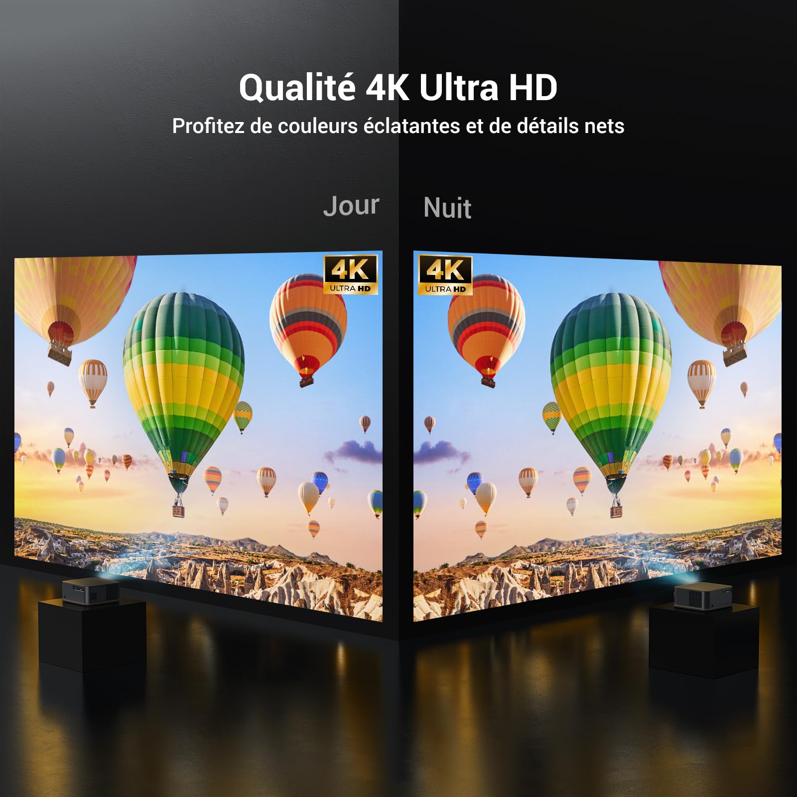 1500 ANSI Full HD Videoprojecteur 4k avec WiFi 6 Bluetooth 5.2, HAPPRUN Projecteur Video Home Cinéma avec Auto Focus et Keystone, 300" Vidéoprojecteur Extérieur Intérieur, Compatible TV Stick/PC/PS5