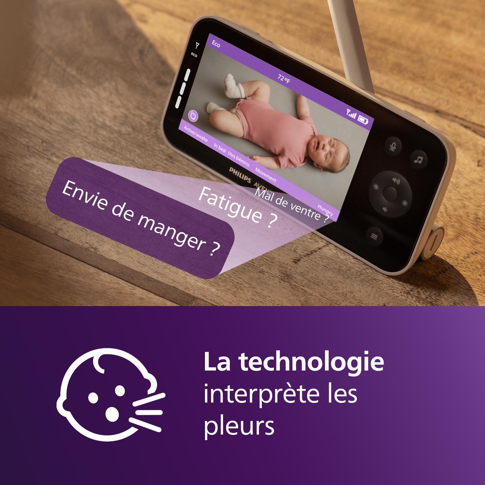 AVENT Philips Babyphone vidéo connecté HD, Moniteur Le Plus avancé à ce Jour, Suivi IA du Sommeil et de la Respiration, Application, Affichage Jour et Nuit Ultra-Clair, SCD973/26