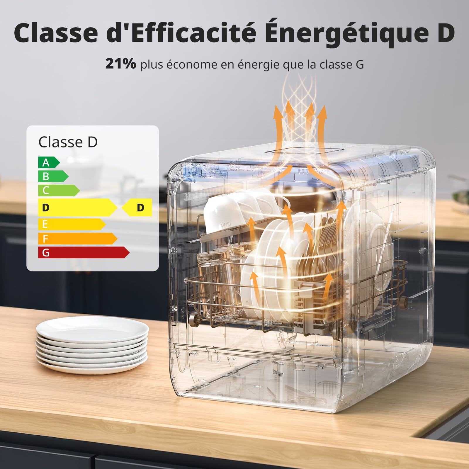 AIRMSEN Mini Lave-vaisselle de Table avec 7+2 Programmes, Design Ultra-Étroit & Profond 37 * 50cm, 4 couverts, Démarrage Différé 1-24H, Double Jet 360°, Réservoir d'Eau de 5L, Blanc (Blanc)
