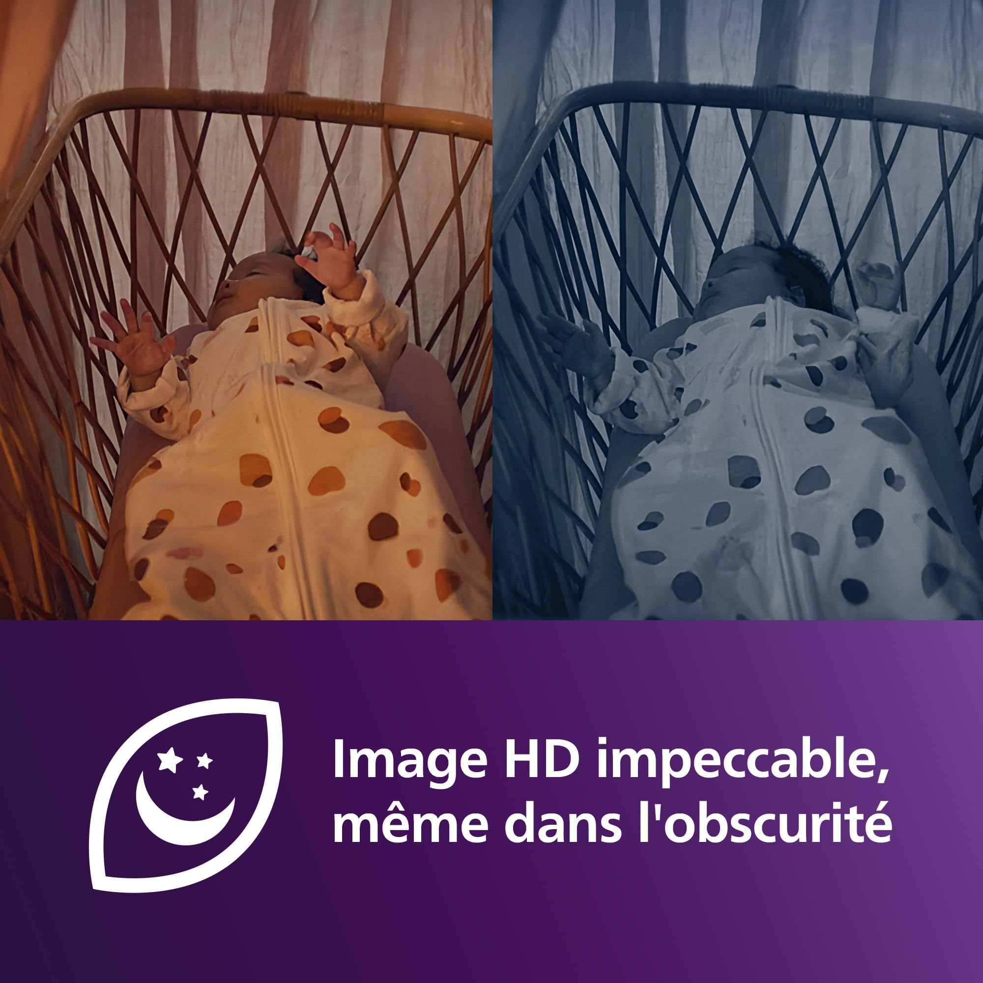 AVENT Philips babyphone Video connecté avec Wi-FI, caméra HD de Haute qualité, Vision Nocturne Infrarouge, détection des Pleurs, Audio bidirectionnel, 12 Heures d'autonomie en Mode éco, SCD951/26