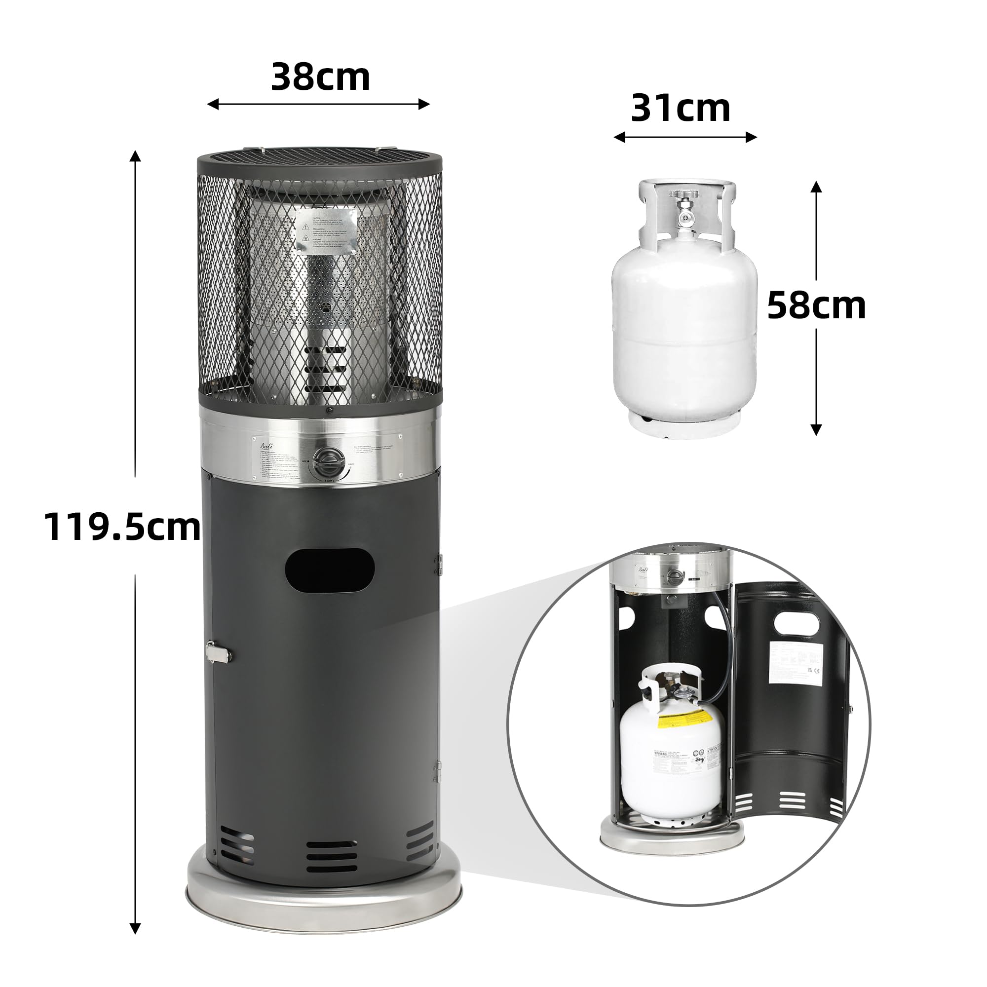 Bali OUTDOORS chauffage de gaz extérieur 7.3kW - Chauffage mobile-Housse de pluie