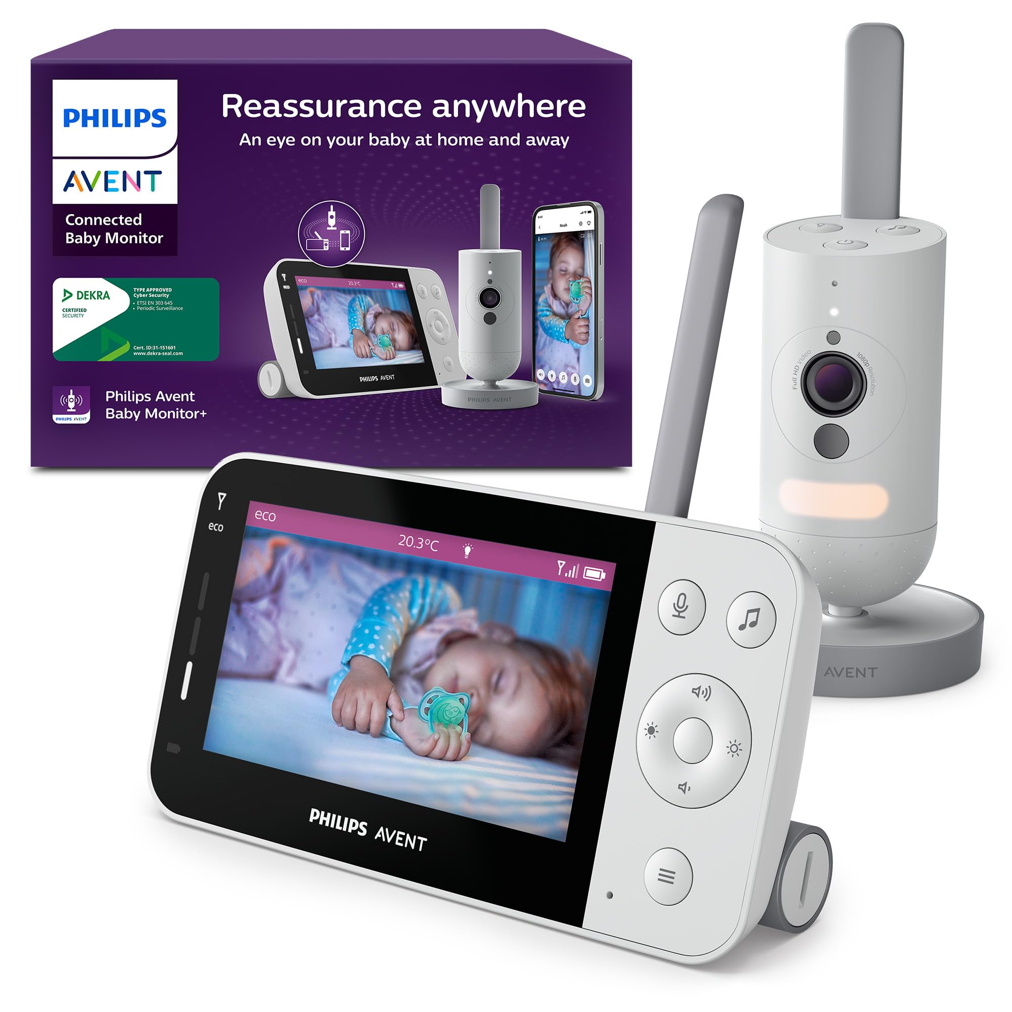 AVENT Philips babyphone Video connecté avec Wi-FI, caméra HD de Haute qualité, Vision Nocturne Infrarouge, détection des Pleurs, Audio bidirectionnel, 12 Heures d'autonomie en Mode éco, SCD951/26