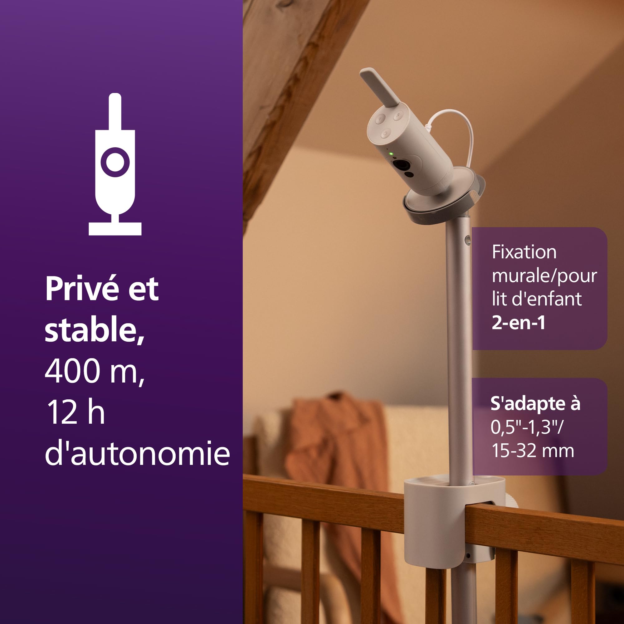 AVENT Philips Babyphone vidéo connecté HD, Moniteur Le Plus avancé à ce Jour, Suivi IA du Sommeil et de la Respiration, Application, Affichage Jour et Nuit Ultra-Clair, SCD973/26