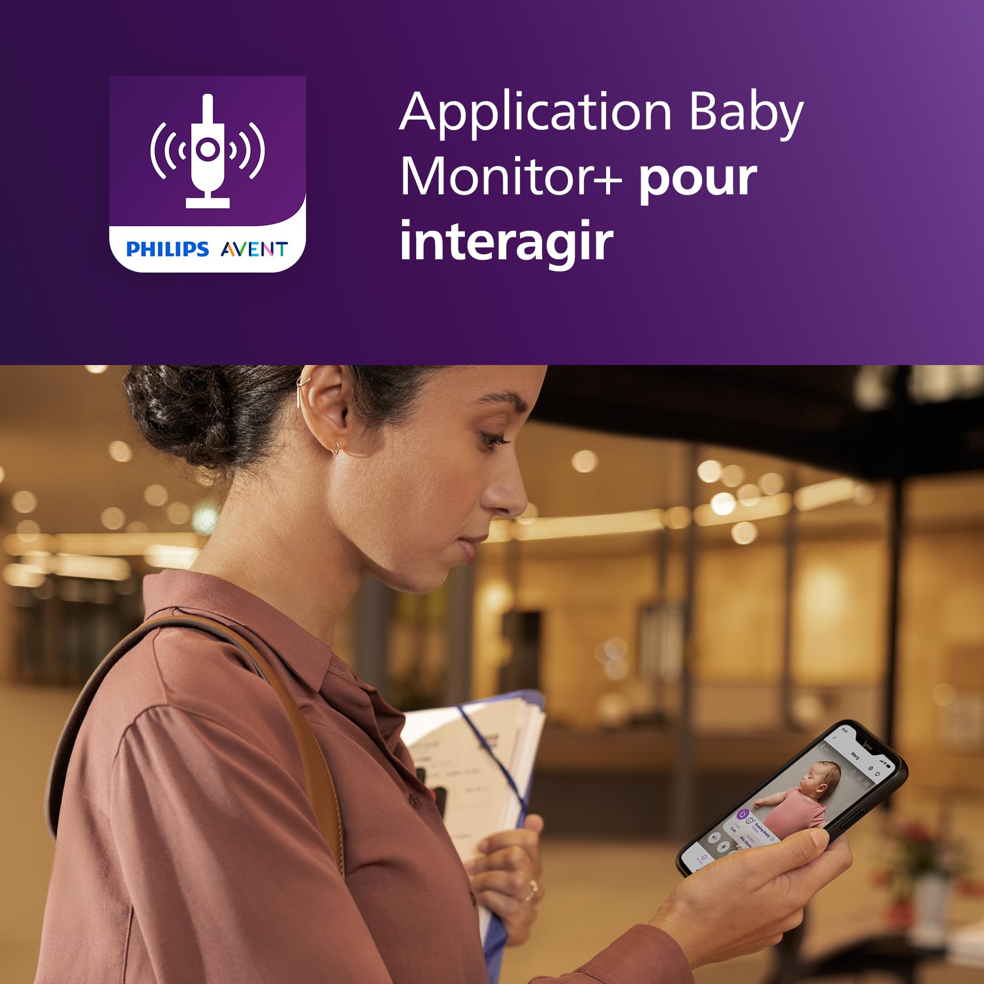 AVENT Philips Babyphone vidéo connecté HD, Moniteur Le Plus avancé à ce Jour, Suivi IA du Sommeil et de la Respiration, Application, Affichage Jour et Nuit Ultra-Clair, SCD973/26