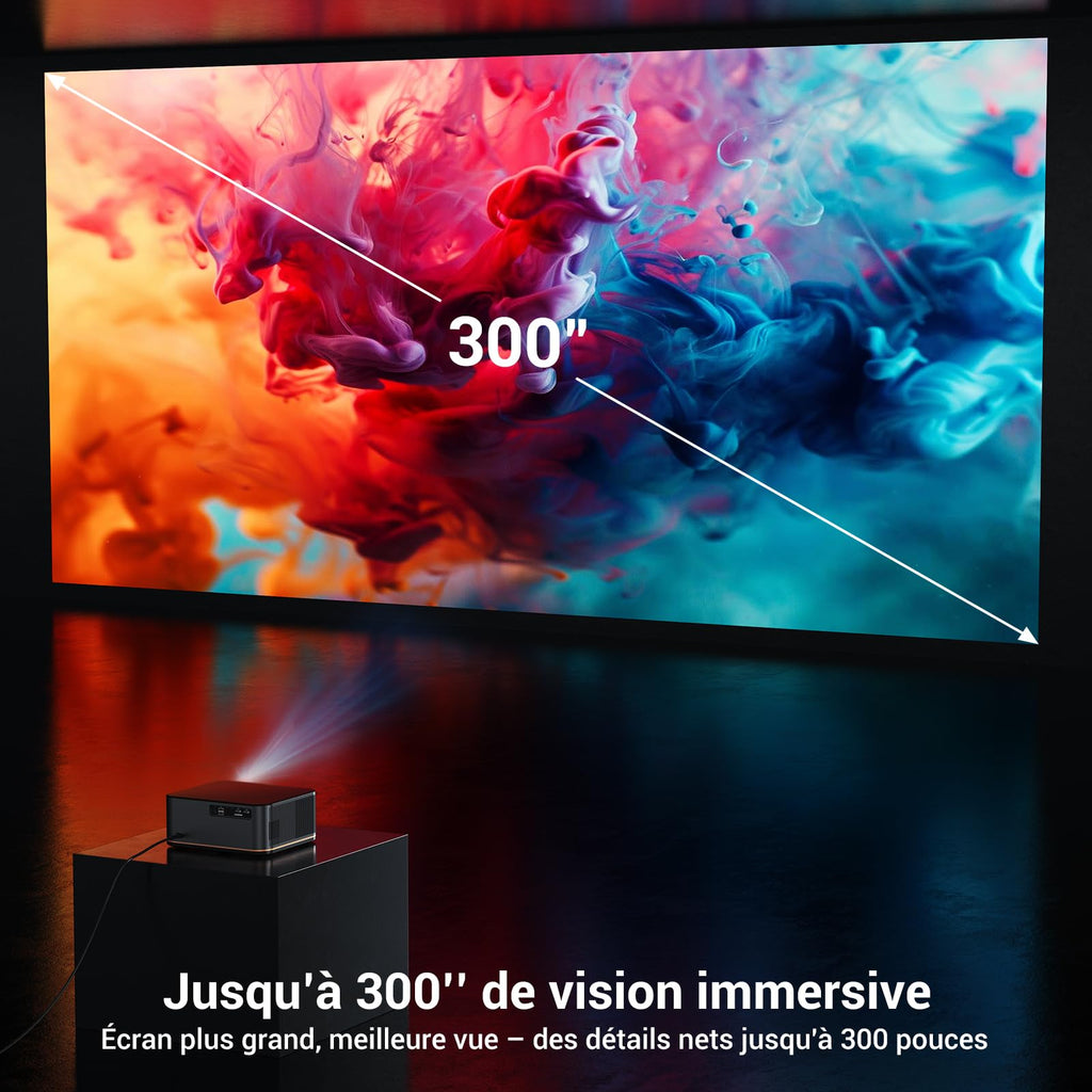 1500 ANSI Full HD Videoprojecteur 4k avec WiFi 6 Bluetooth 5.2, HAPPRUN Projecteur Video Home Cinéma avec Auto Focus et Keystone, 300" Vidéoprojecteur Extérieur Intérieur, Compatible TV Stick/PC/PS5